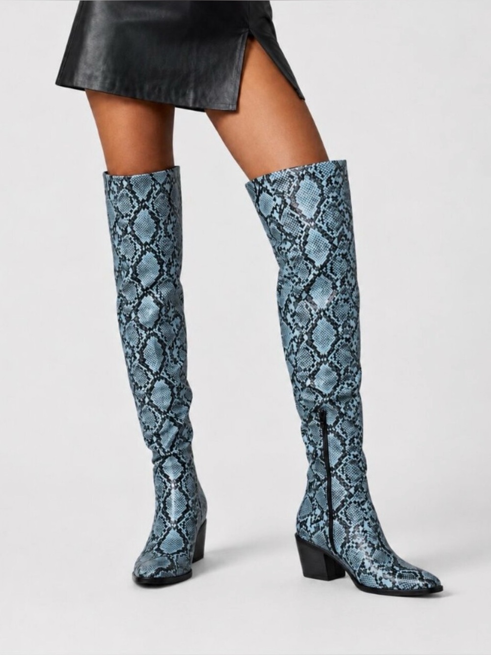 GIANNI BINI Alyirra Over the knee boots PARIS blue snakeskin design 8